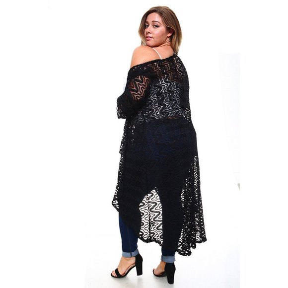 1x-6x Plus size Long Elegant Lace Cardigan - Picture 4 of 6
